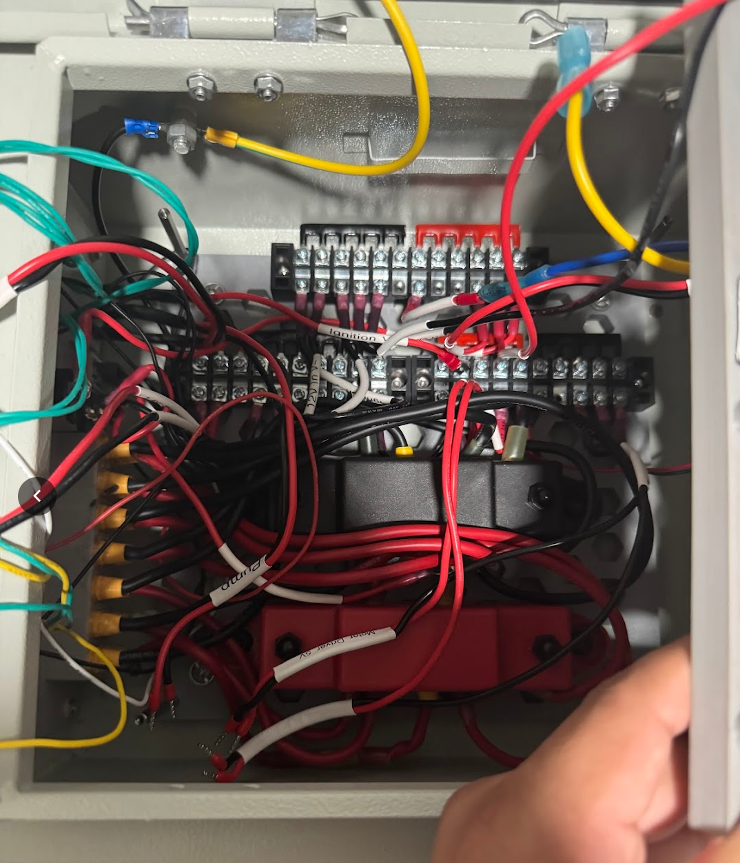 Hybrid System electronics box layout with controller boards, sensor interfaces, filter circuits, and power modules.